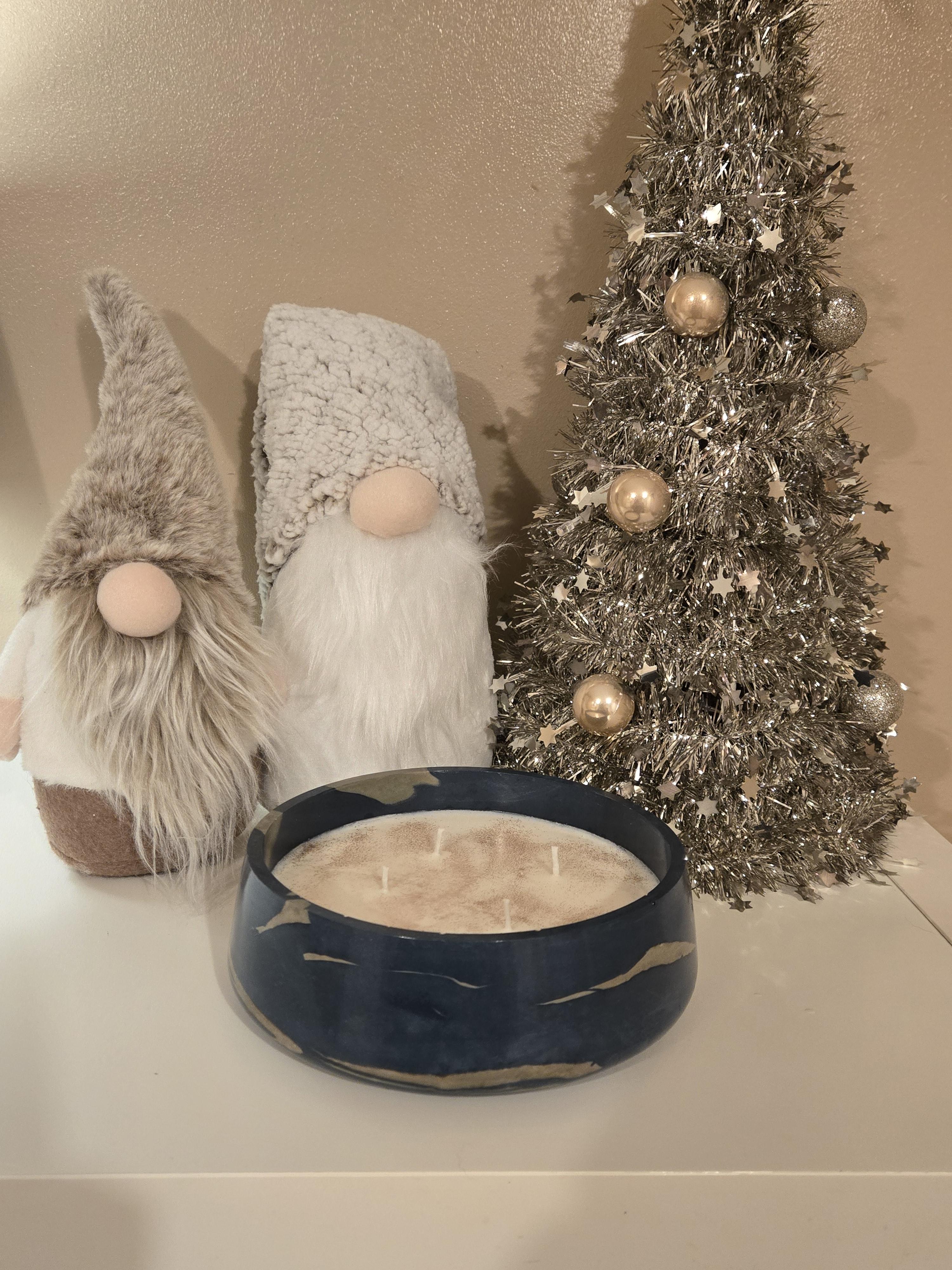 Gorgeous large Blue & Gold bowl filled with our handmade Hot Chocolate & Macaroon Soy Wax Candle. Rich, creamy, and totally one of a kind.