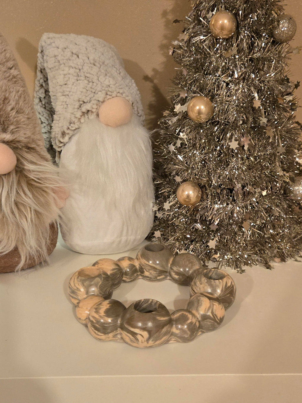 A stunning grey & peach 4-candle holder, completely one-off & handmade, perfect for adding a soft, elegant touch to any room. Simple, modern, & beautifully handmade.