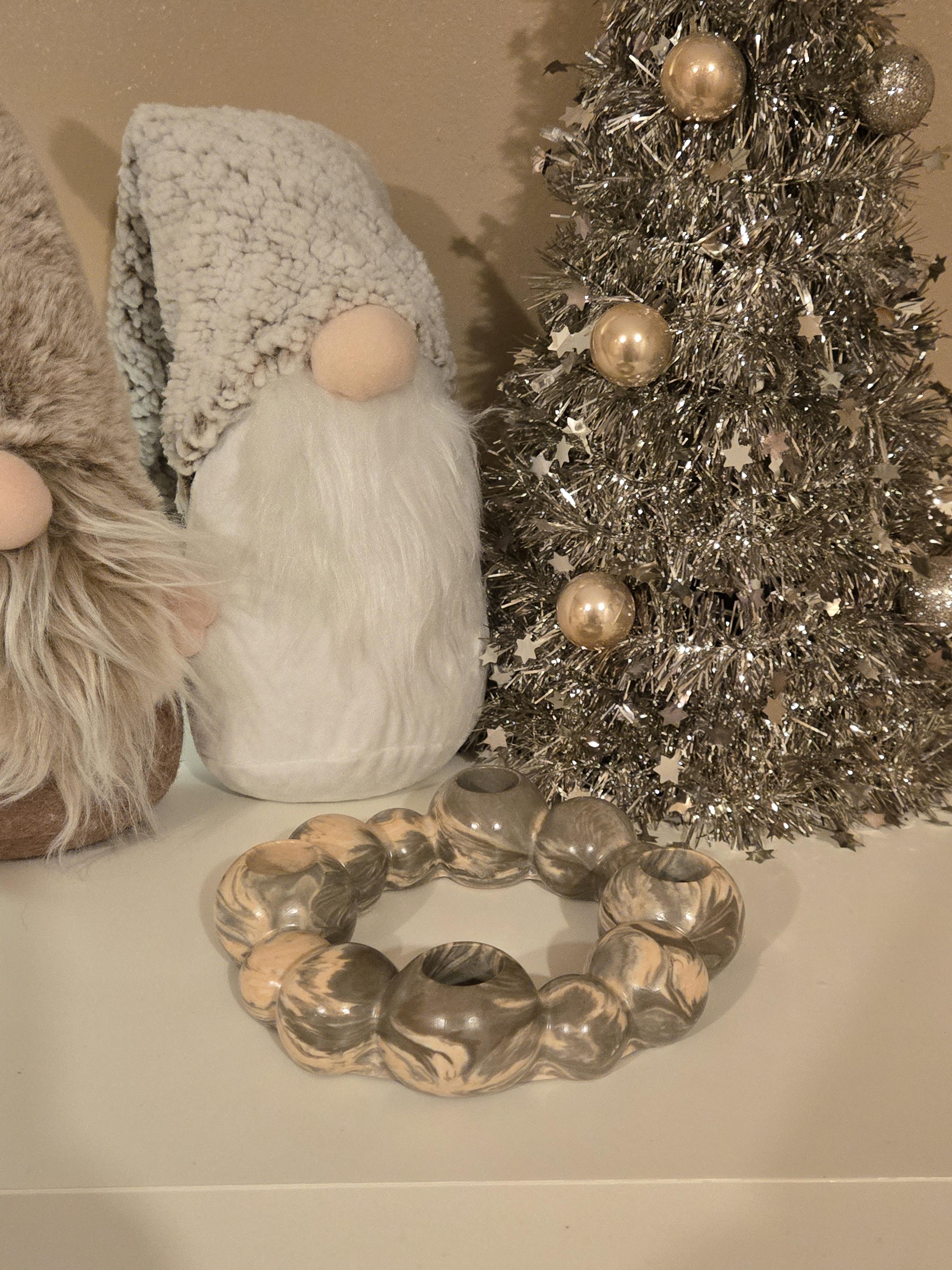 A stunning grey & peach 4-candle holder, completely one-off & handmade, perfect for adding a soft, elegant touch to any room. Simple, modern, & beautifully handmade.