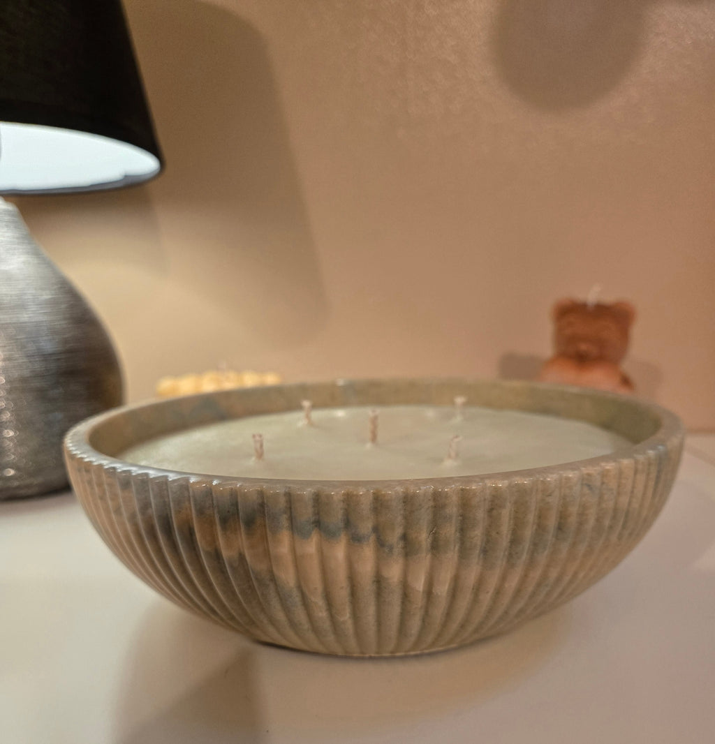 This one feels so luxe. A beautifully textured bowl candle filled with the delicious Pistachio & Marzipan fragrance, Warm • Comforting • Elegant