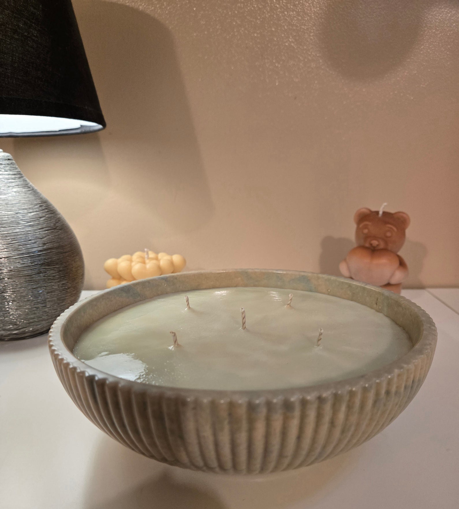 This one feels so luxe. A beautifully textured bowl candle filled with the delicious Pistachio & Marzipan fragrance, Warm • Comforting • Elegant